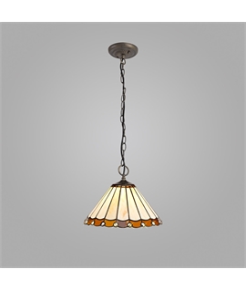 Solana 3 Light Downlighter Pendant E27 With 30cm Tiffany Shade, Amber-Cream-Crystal-Aged Antique Brass