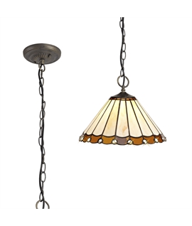 Solana 3 Light Downlighter Pendant E27 With 30cm Tiffany Shade, Amber-Cream-Crystal-Aged Antique Brass