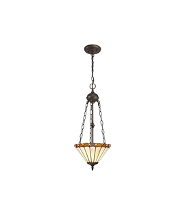 Solana 2 Light Uplighter Pendant E27 With 30cm Tiffany Shade, Amber-Cream-Crystal-Aged Antique Brass