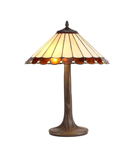Solana 2 Light Tree Like Table Lamp E27 With 40cm Tiffany Shade, Amber-Cream-Crystal-Aged Antique Brass