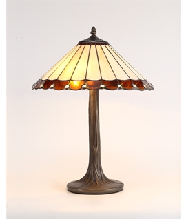 Solana 2 Light Curved Table Lamp E27 With 40cm Tiffany Shade, Amber-Cream-Crystal-Aged Antique Brass