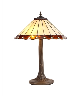 Solana 2 Light Curved Table Lamp E27 With 40cm Tiffany Shade, Amber-Cream-Crystal-Aged Antique Brass