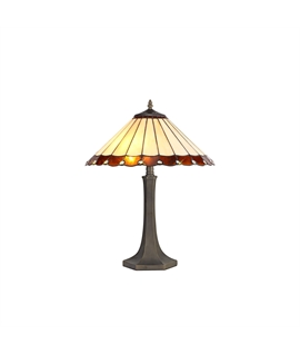 Solana 2 Light Octagonal Table Lamp E27 With 40cm Tiffany Shade, Amber-Cream-Crystal-Aged Antique Brass
