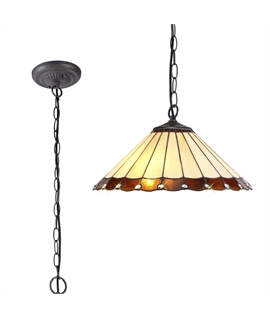 Solana 1 Light Downlighter Pendant E27 With 40cm Tiffany Shade, Amber-Cream-Crystal-Aged Antique Brass