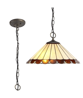 Solana 3 Light Downlighter Pendant E27 With 40cm Tiffany Shade, Amber-Cream-Crystal-Aged Antique Brass