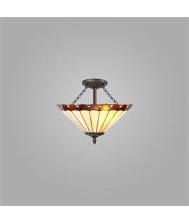 Solana 3 Light Semi Flush E27 With 40cm Tiffany Shade, Amber-Cream-Crystal-Aged Antique Brass