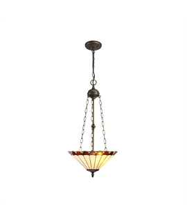 Solana 3 Light Uplighter Pendant E27 With 40cm Tiffany Shade, Amber-Cream-Crystal-Aged Antique Brass
