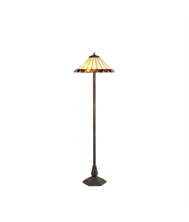 Solana 2 Light Octagonal Floor Lamp E27 With 40cm Tiffany Shade, Amber-Cream-Crystal-Aged Antique Brass