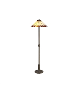 Solana 2 Light Leaf Design Floor Lamp E27 With 40cm Tiffany Shade, Amber-Cream-Crystal-Aged Antique Brass