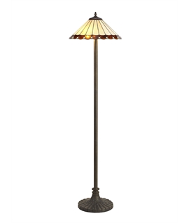 Solana 2 Light Stepped Design Floor Lamp E27 With 40cm Tiffany Shade, Amber-Cream-Crystal-Aged Antique Brass