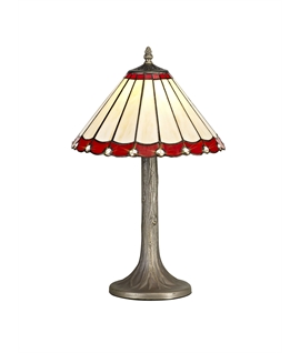 Solana 1 Light Tree Like Table Lamp E27 With 30cm Tiffany Shade, Red-Cream-Crystal-Aged Antique Brass