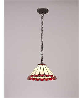 Solana 1 Light Downlighter Pendant E27 With 30cm Tiffany Shade, Red-Cream-Crystal-Aged Antique Brass