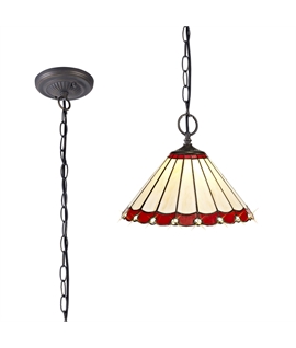 Solana 2 Light Downlighter Pendant E27 With 30cm Tiffany Shade, Red-Cream-Crystal-Aged Antique Brass