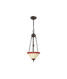 Solana 2 Light Uplighter Pendant E27 With 30cm Tiffany Shade, Red-Cream-Crystal-Aged Antique Brass