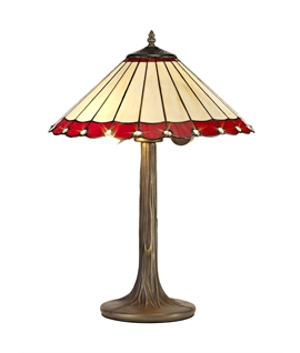 Solana 2 Light Tree Like Table Lamp E27 With 40cm Tiffany Shade, Red-Cream-Crystal-Aged Antique Brass