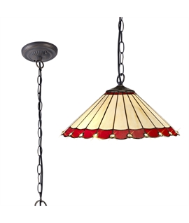 Solana 1 Light Downlighter Pendant E27 With 40cm Tiffany Shade, Red-Cream-Crystal-Aged Antique Brass