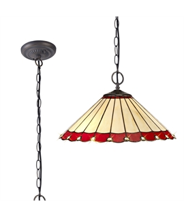 Solana 2 Light Downlighter Pendant E27 With 40cm Tiffany Shade, Red-Cream-Crystal-Aged Antique Brass