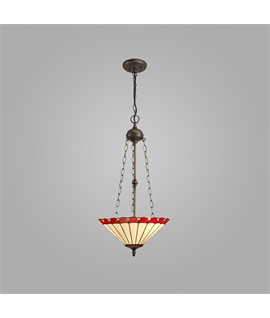 Solana 3 Light Uplighter Pendant E27 With 40cm Tiffany Shade, Red-Cream-Crystal-Aged Antique Brass