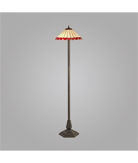 Solana 2 Light Octagonal Floor Lamp E27 With 40cm Tiffany Shade, Red-Cream-Crystal-Aged Antique Brass