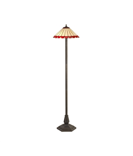 Solana 2 Light Octagonal Floor Lamp E27 With 40cm Tiffany Shade, Red-Cream-Crystal-Aged Antique Brass