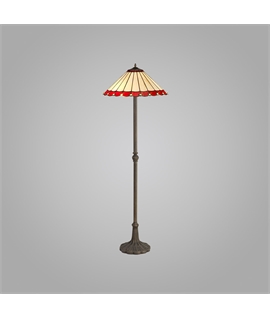 Solana 2 Light Leaf Design Floor Lamp E27 With 40cm Tiffany Shade, Red-Cream-Crystal-Aged Antique Brass