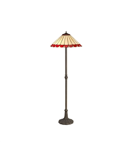 Solana 2 Light Leaf Design Floor Lamp E27 With 40cm Tiffany Shade, Red-Cream-Crystal-Aged Antique Brass