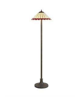Solana 2 Light Stepped Design Floor Lamp E27 With 40cm Tiffany Shade, Red-Cream-Crystal-Aged Antique Brass