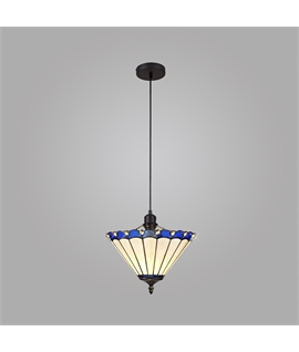 Solana 1 Light Uplighter Pendant E27 With 30cm Tiffany Shade, Blue-Cream-Crystal-Black