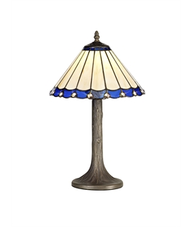 Solana 1 Light Tree Like Table Lamp E27 With 30cm Tiffany Shade, Blue-Cream-Crystal-Aged Antique Brass