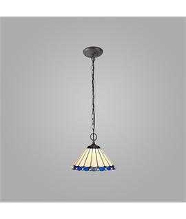 Solana 2 Light Downlighter Pendant E27 With 30cm Tiffany Shade, Blue-Cream-Crystal-Aged Antique Brass