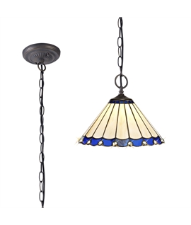 Solana 2 Light Downlighter Pendant E27 With 30cm Tiffany Shade, Blue-Cream-Crystal-Aged Antique Brass