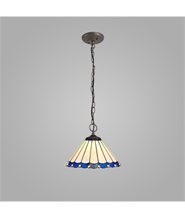 Solana 3 Light Downlighter Pendant E27 With 30cm Tiffany Shade, Blue-Cream-Crystal-Aged Antique Brass