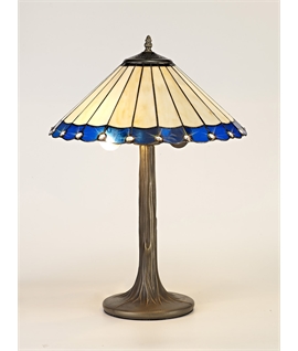 Solana 2 Light Tree Like Table Lamp E27 With 40cm Tiffany Shade, Blue-Cream-Crystal-Aged Antique Brass