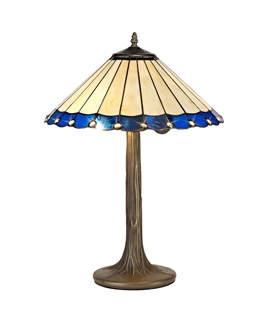 Solana 2 Light Tree Like Table Lamp E27 With 40cm Tiffany Shade, Blue-Cream-Crystal-Aged Antique Brass
