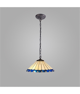 Solana 1 Light Downlighter Pendant E27 With 40cm Tiffany Shade, Blue-Cream-Crystal-Aged Antique Brass