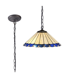 Solana 1 Light Downlighter Pendant E27 With 40cm Tiffany Shade, Blue-Cream-Crystal-Aged Antique Brass