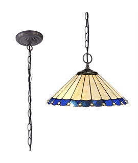 Solana 2 Light Downlighter Pendant E27 With 40cm Tiffany Shade, Blue-Cream-Crystal-Aged Antique Brass