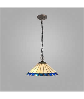 Solana 3 Light Downlighter Pendant E27 With 40cm Tiffany Shade, Blue-Cream-Crystal-Aged Antique Brass