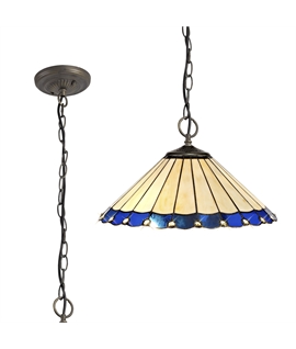 Solana 3 Light Downlighter Pendant E27 With 40cm Tiffany Shade, Blue-Cream-Crystal-Aged Antique Brass