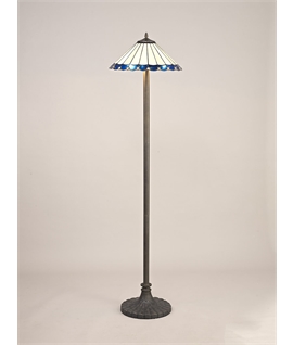 Solana 2 Light Stepped Design Floor Lamp E27 With 40cm Tiffany Shade, Blue-Cream-Crystal-Aged Antique Brass