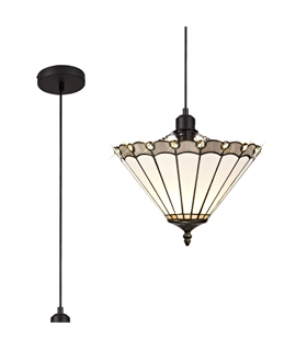 Solana 1 Light Uplighter Pendant E27 With 30cm Tiffany Shade, Grey-Cream-Crystal-Black