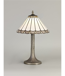 Solana 1 Light Tree Like Table Lamp E27 With 30cm Tiffany Shade, Grey-Cream-Crystal-Aged Antique Brass