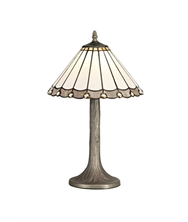 Solana 1 Light Tree Like Table Lamp E27 With 30cm Tiffany Shade, Grey-Cream-Crystal-Aged Antique Brass