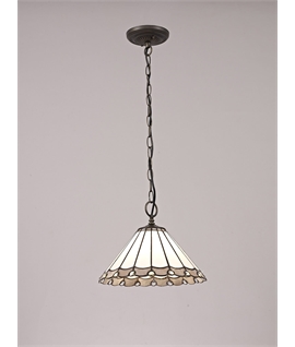 Solana 1 Light Downlighter Pendant E27 With 30cm Tiffany Shade, Grey-Cream-Crystal-Aged Antique Brass