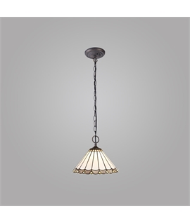 Solana 2 Light Downlighter Pendant E27 With 30cm Tiffany Shade, Grey-Cream-Crystal-Aged Antique Brass