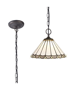 Solana 2 Light Downlighter Pendant E27 With 30cm Tiffany Shade, Grey-Cream-Crystal-Aged Antique Brass