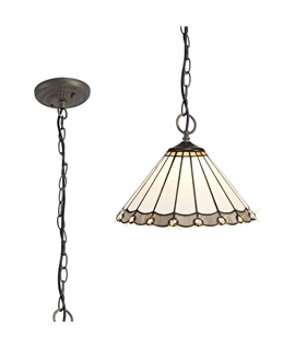 Solana 3 Light Downlighter Pendant E27 With 30cm Tiffany Shade, Grey-Cream-Crystal-Aged Antique Brass