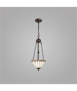 Solana 2 Light Uplighter Pendant E27 With 30cm Tiffany Shade, Grey-Cream-Crystal-Aged Antique Brass
