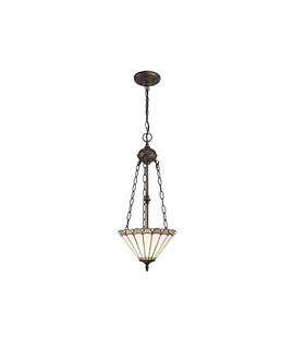 Solana 2 Light Uplighter Pendant E27 With 30cm Tiffany Shade, Grey-Cream-Crystal-Aged Antique Brass