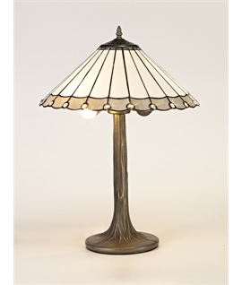 Solana 2 Light Tree Like Table Lamp E27 With 40cm Tiffany Shade, Grey-Cream-Crystal-Aged Antique Brass
